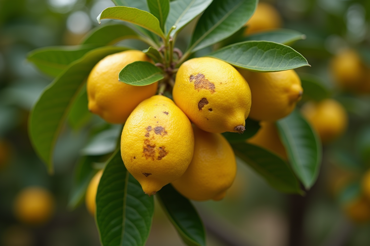 Arbre de citron dans le jardin avec citrons abimes