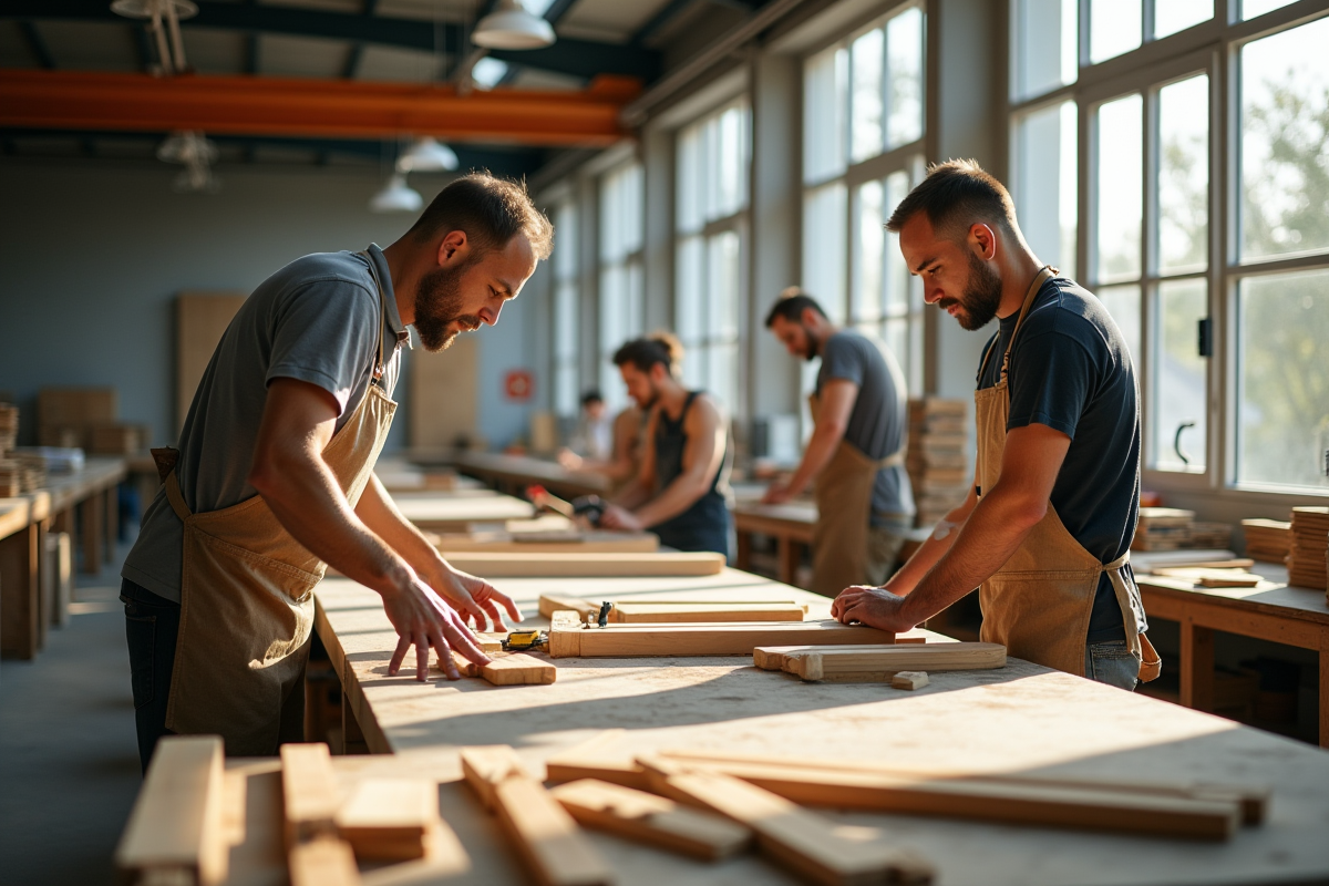 Artisans assemblant des meubles d'extérieur dans une usine moderne
