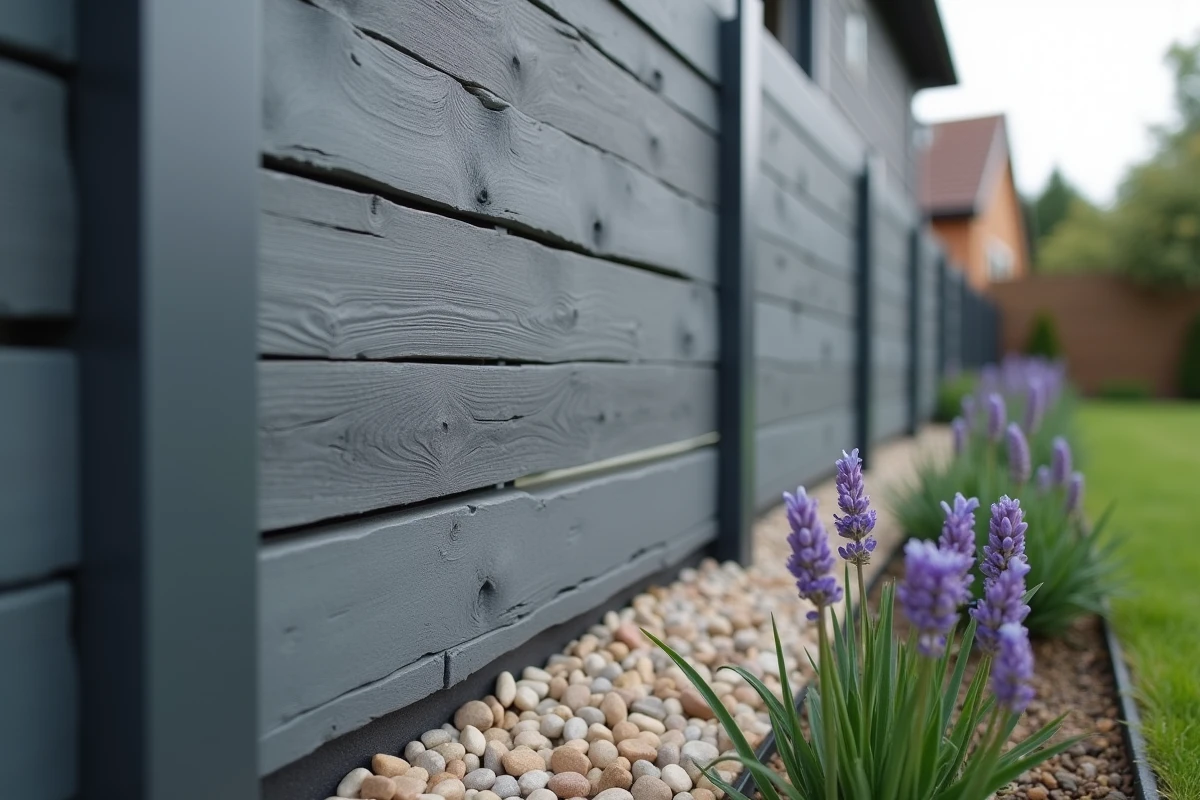 Bardage extérieur en fibres-ciment et clôture composite anthracite sur façade de maison contemporaine