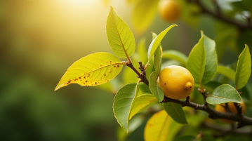 Branche de citronnier avec feuilles jaunes et taches brunes