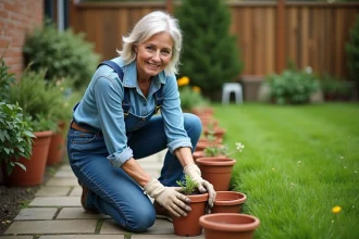 jardin aménagé avec des plantes et un espace de détente
