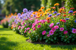Bordure de jardin colorée avec des fleurs A en couches
