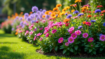 Bordure de jardin colorée avec des fleurs A en couches
