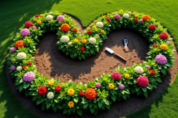 Jardin en forme S avec fleurs colorées vues du dessus