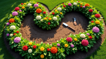Jardin en forme S avec fleurs colorées vues du dessus