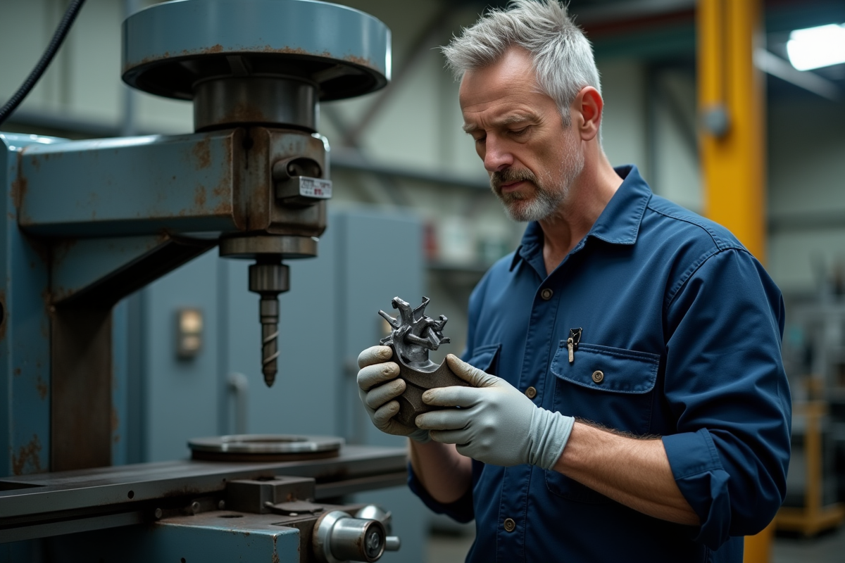 Mécanicien expérimenté inspectant un outil hélicoïdal dans l'atelier