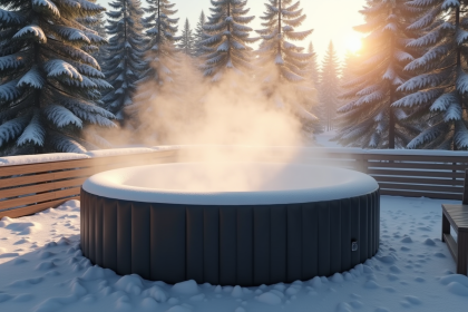 Spa gonflable extérieur en hiver avec vapeur douce