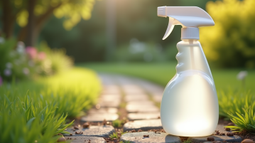 Bouteille de vinaigre blanc dans le jardin en plein jour
