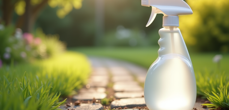 Bouteille de vinaigre blanc dans le jardin en plein jour
